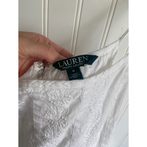 Lauren Ralphh Lauren Dress Women's 8 White Embroidered Knit Adjustable Floral - Picture 3 of 7